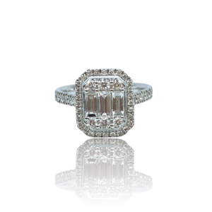 Diamantring i hvidguld med baguette diamanter og brillanter