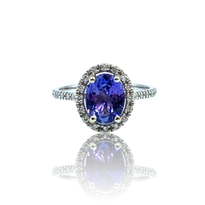 Ring i hvidguld med tanzanite og diamanter