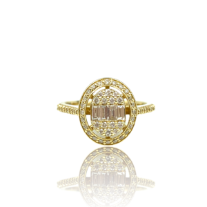 Oval ring med baguette diamanter og brillanter