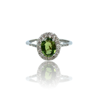 Ring med grøn safir og diamanter