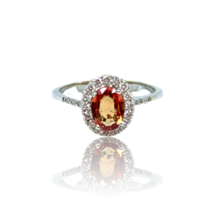 Ring med orange safir og diamanter