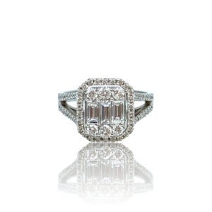 Diamantring med baguette diamanter og brillanter