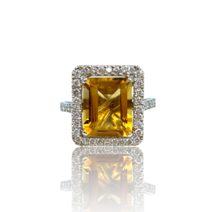 Diamantring i hvidguld med citrin og brillanter