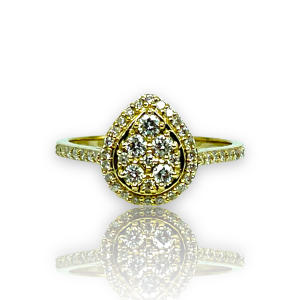 Dråbe ring i gult guld med diamanter