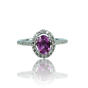 Ring med pink safir og diamanter