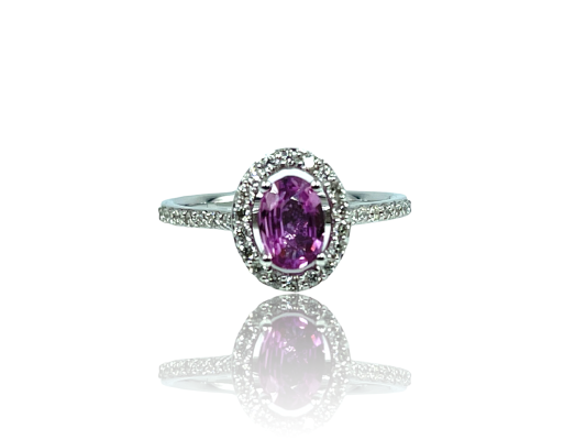 Ring med pink safir og diamanter