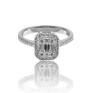 Ring i hvidguld med baguette diamanter og brillanter